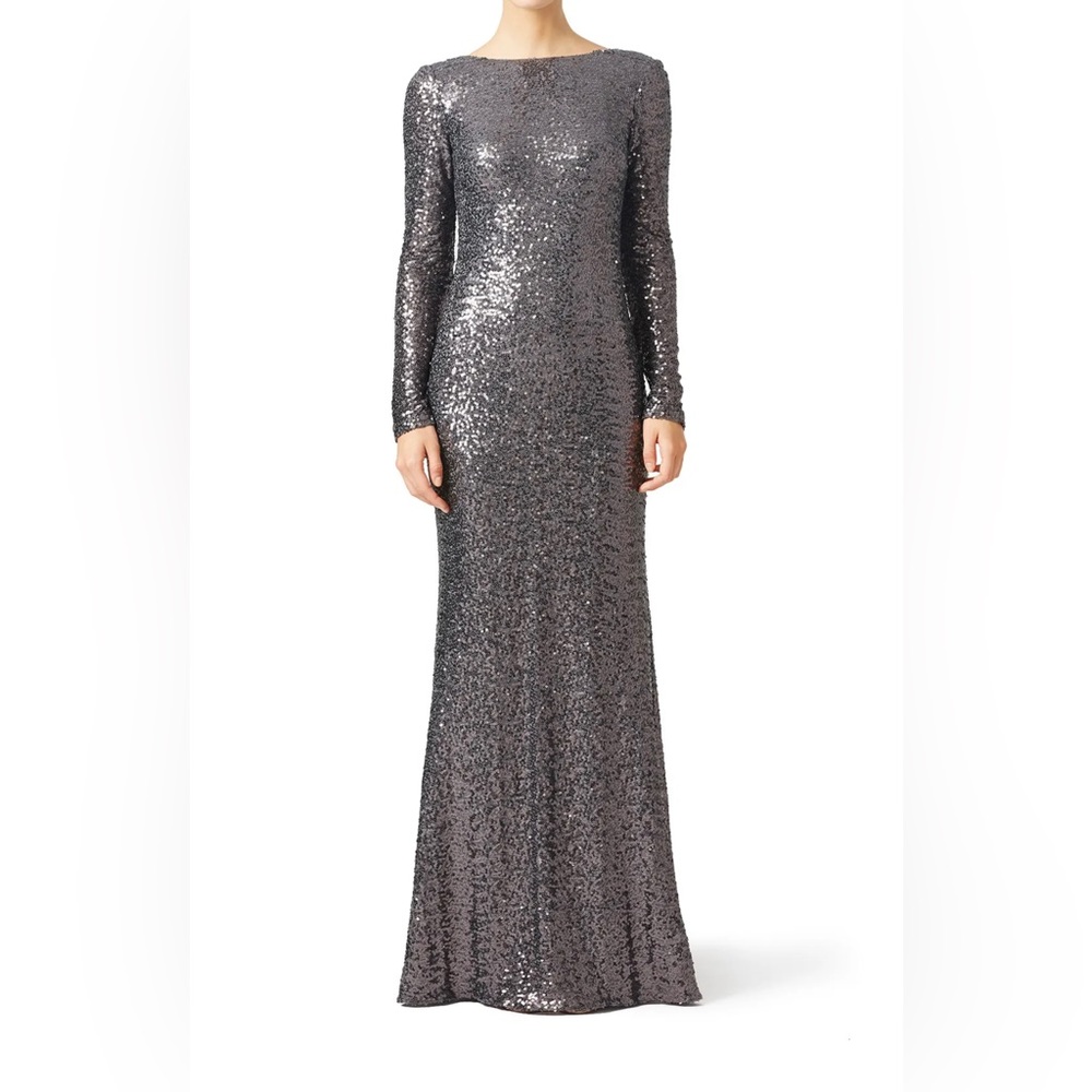 Badgley Mischka Silver Sequin Dara Gown Size 6 US $660
